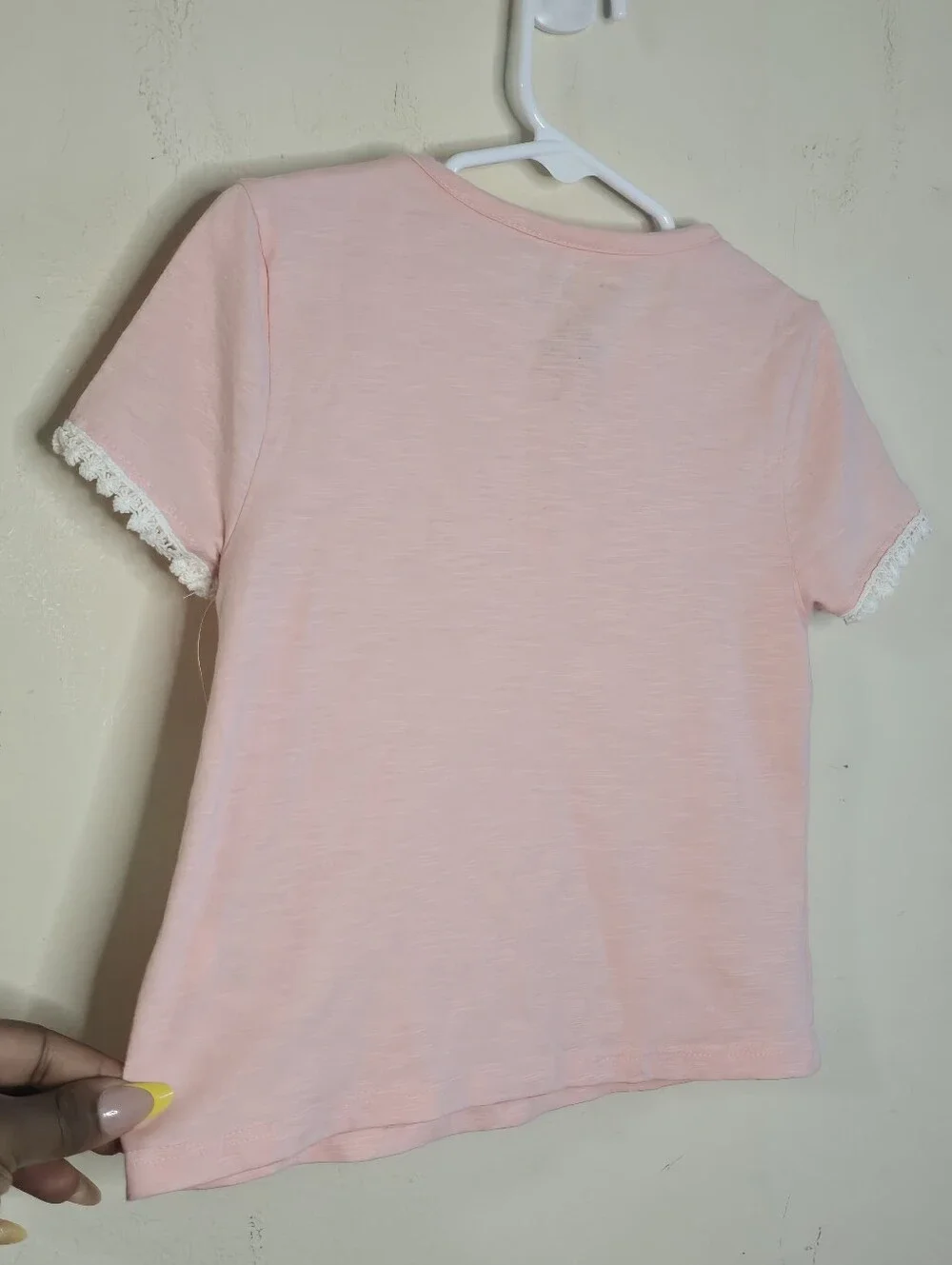 MAX Studio Kids T-Shirt Girls 5/6 Pink Short Sleeve Lace Trim NWT Cotton Topwear